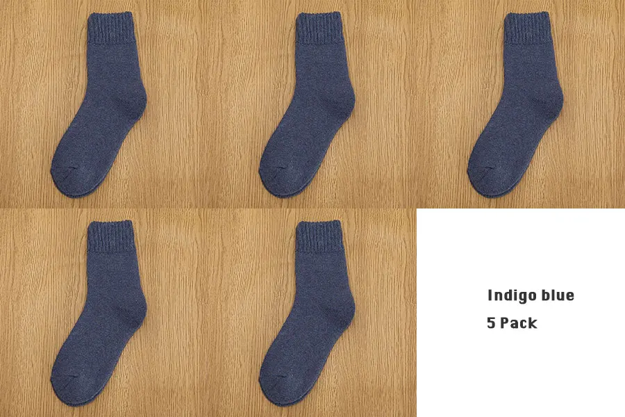 Indigo blue 5 pack 5 пар/компл. зимние шерстяные носки для Для женщин, толстые, теплые, мягкие, махровые Короткие носки женские Повседневное однотонные Цвет носки размеры 36–40 - Цвет: Indigo blue 5 pack
