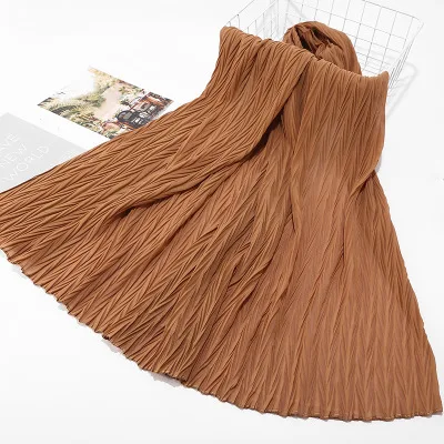 14Camel Sparsil женские плиссированные морщинки Пузырьковые шифоновые шарфы Crinkle мусульманский хиджаб Твердые тюрбан обертывание s длинный широкий шарф головные уборы 85*180 см - Цвет: 14Camel