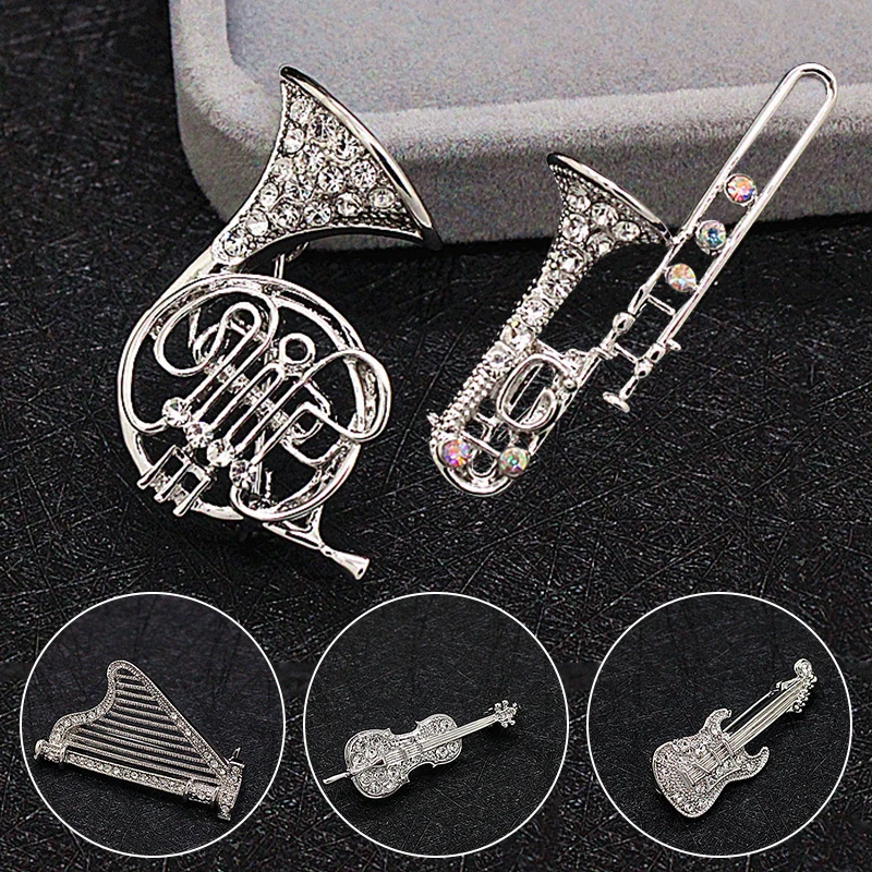 

Fashion Romantic Brooch Rhinestone Asymmetriy Musical Violin Note Silver Color Jewelry For Women Girl Party Wedding