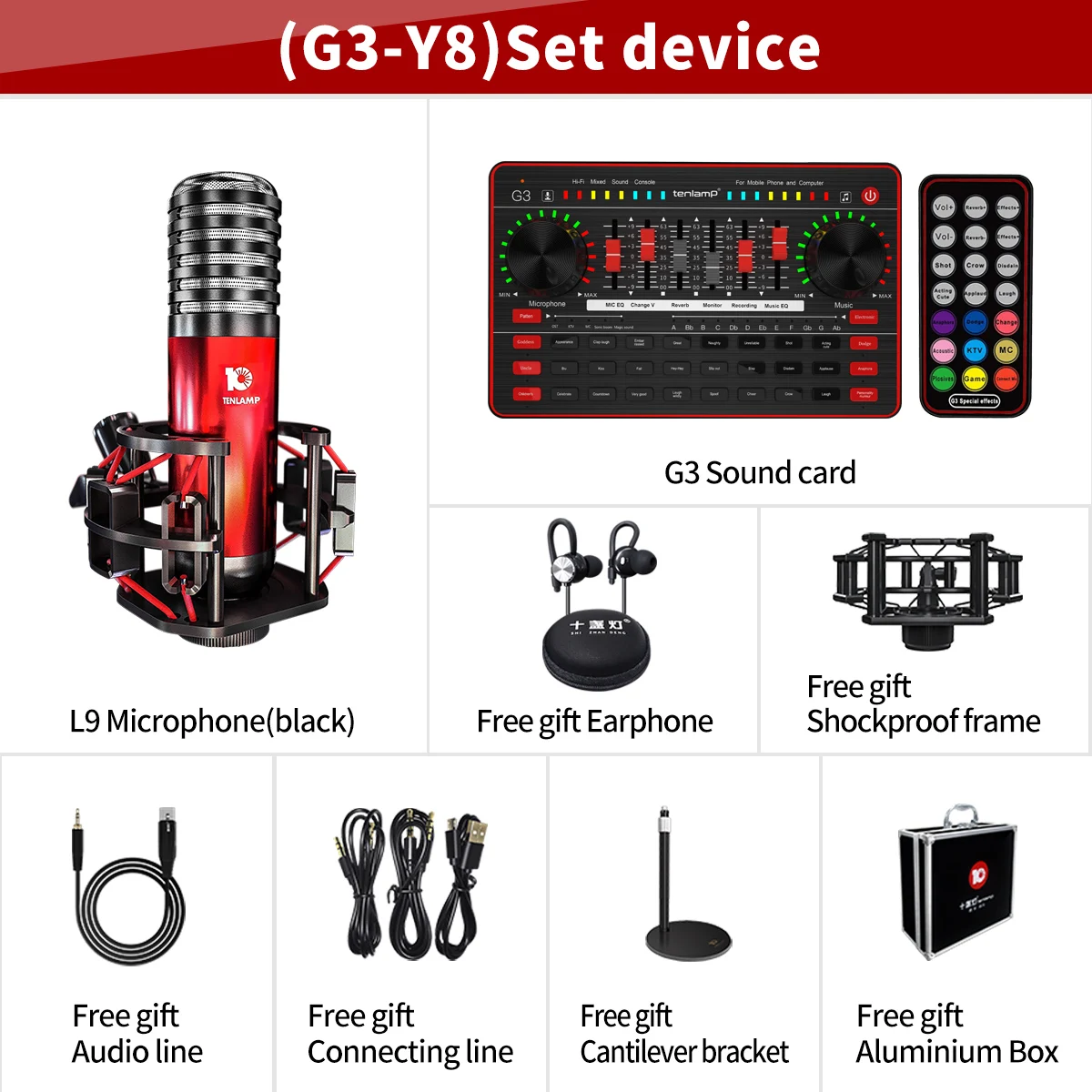 

Live Stream Sound Card Set Equipment Audio Interface Live Sound Card Microphone Voice Changer for Studio Recording