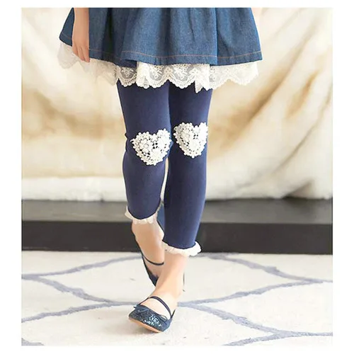 Синий Детские обтягивающие хлопковые леггинсы принцессы с кружевной отделкой и оборками для девочек, 4 цвета Модные осенние повседневные леггинсы для детей - Цвет: Синий