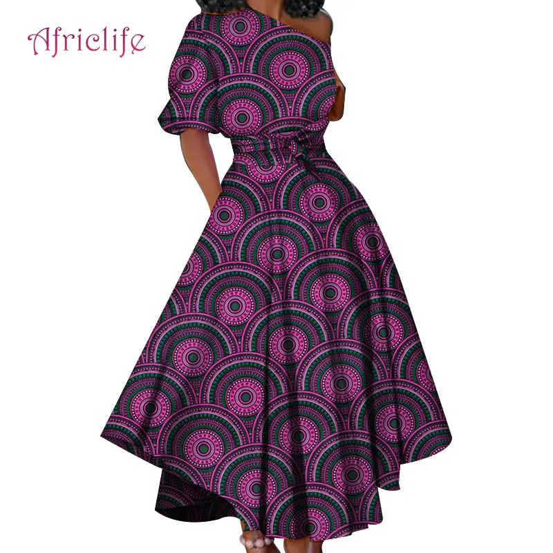 Хлопковые Платья с Африканским принтом женская летняя одежда коротким рукавом