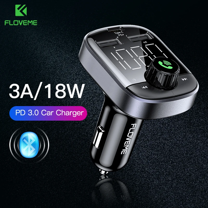 FLOVEME PD 3 0 двойное USB Автомобильное зарядное устройство с fm передатчиком