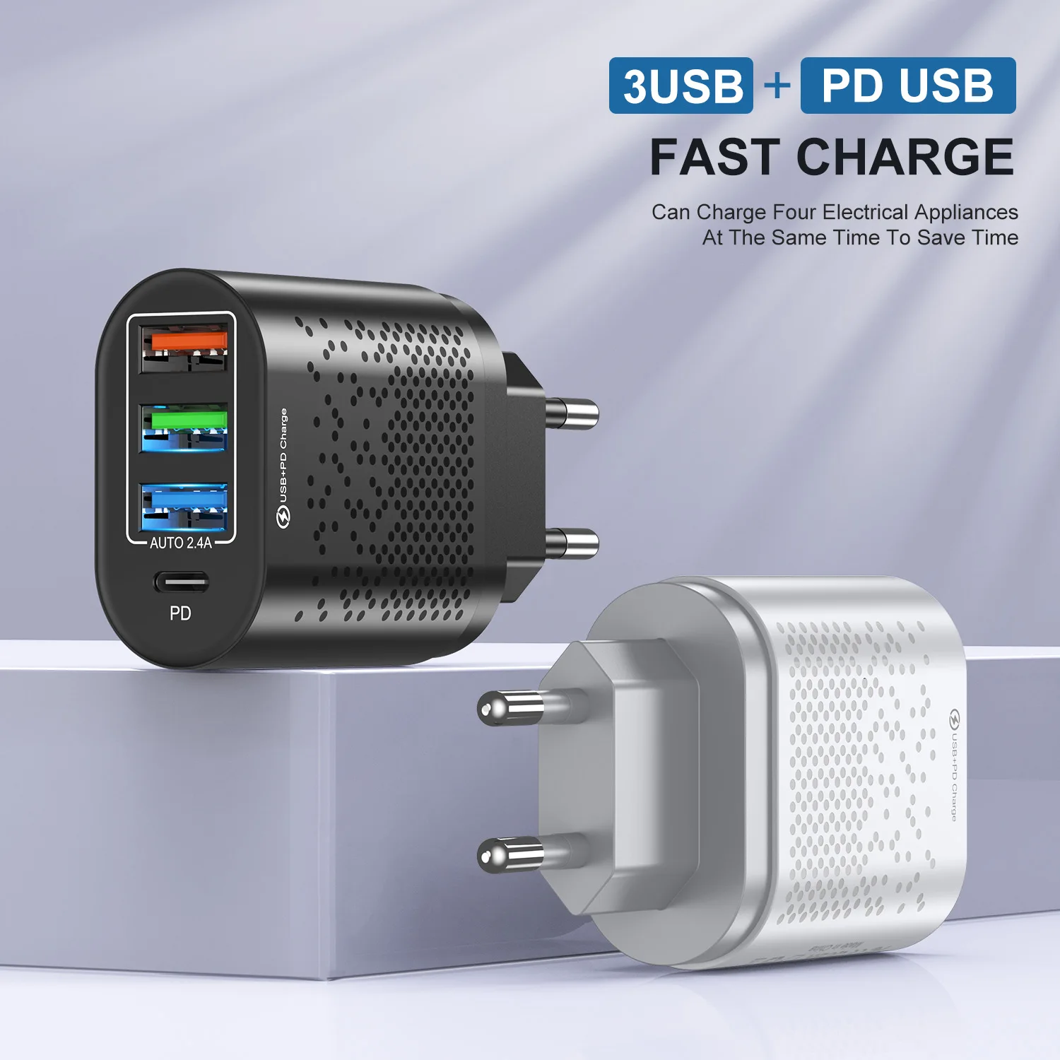 Адаптер GTWIN для быстрой зарядки с Европейской/американской вилкой, 48 Вт