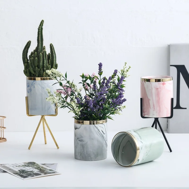 

Vase Ceramic Marble Vase Home Decoration Ceramic Vases Wrought Iron Room Decoration Pot For Flowers Ins Floreros кашпо