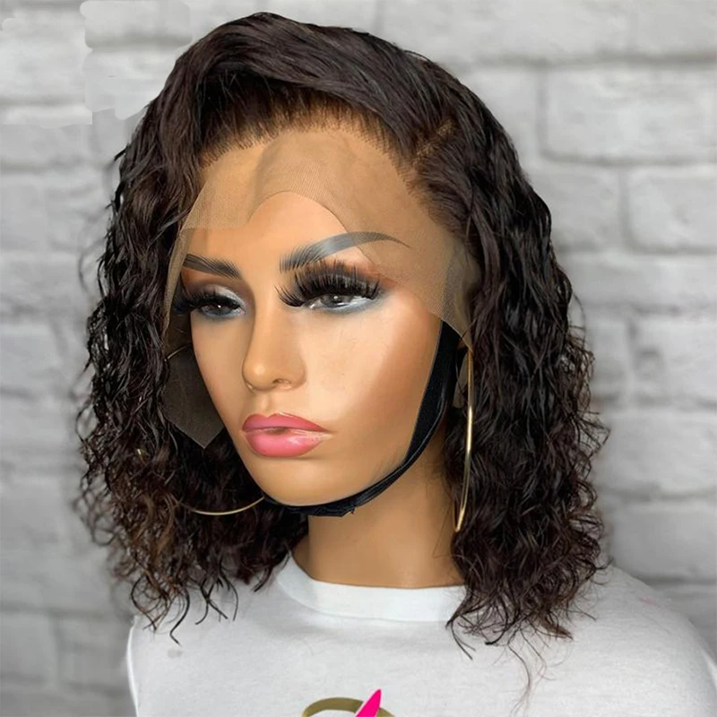 

12Inch 180%Density Short Bob Curly Synthetic Lace Front Wig For Women With Baby Hair Heat Resistant Fiber Hair Daily Wear Wigs