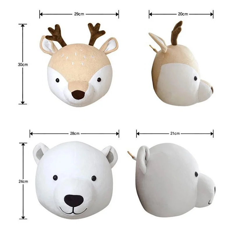 

3D Animal Heads Wall Decorations Nordic Kids Room Pendant Ornaments Cute Cartoon Bear Deer Elephant Hanging Decor Children Toys
