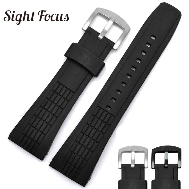 Ремешок резиновый для Seiko черный браслет наручных часов с пряжкой Tang 26 мм