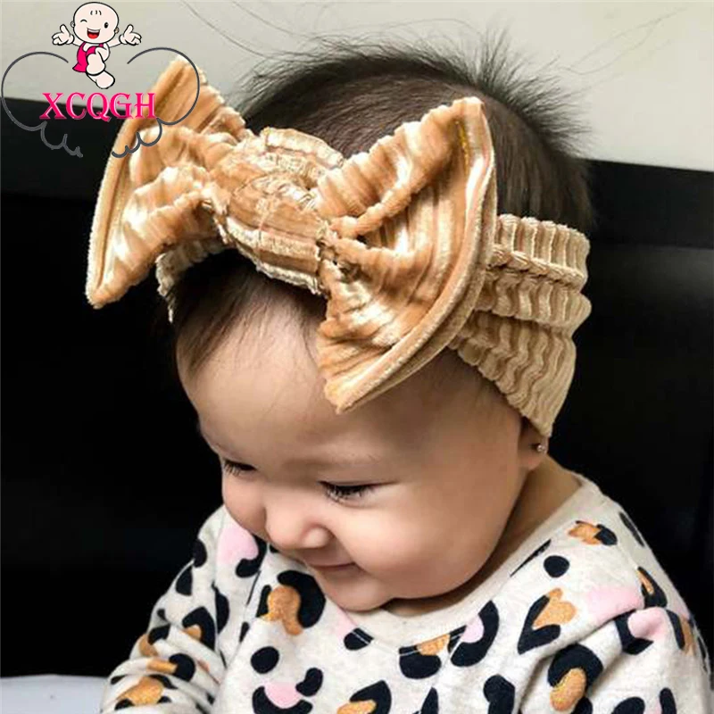 

XCQGH 1 шт. новейшая полосатая бархатная Детская повязка на голову с милым бантом для девочек и мальчиков однотонная повязка для волос Детские ...