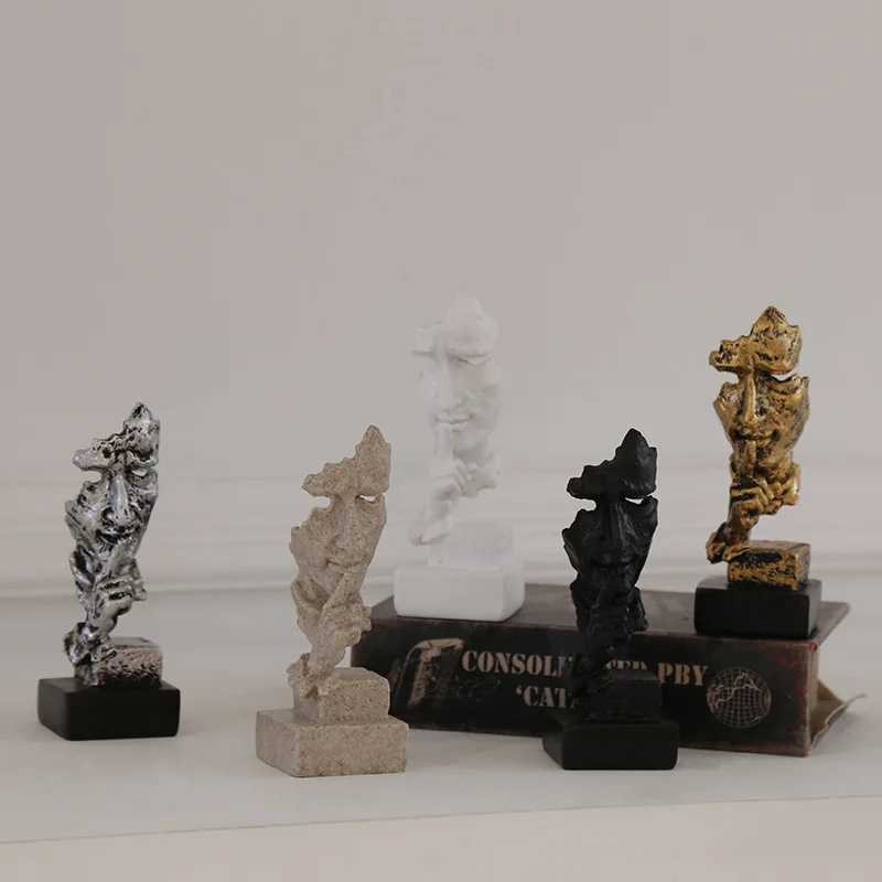 Nordic Silence Is Gold Statue Resin Crafts Miniature Model Modern Art Sculpture Ornament Home Office Desktop Decoration Gifts | Дом и сад