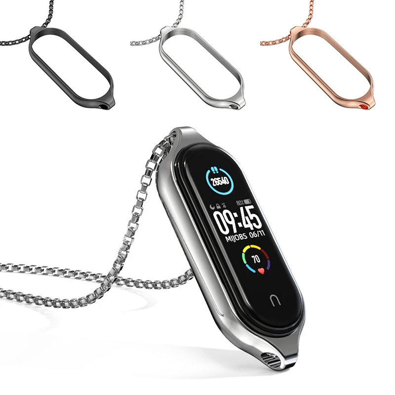 Ремешок из нержавеющей стали ожерелье для Mi Band 5 Аксессуары часов модные 2 способа