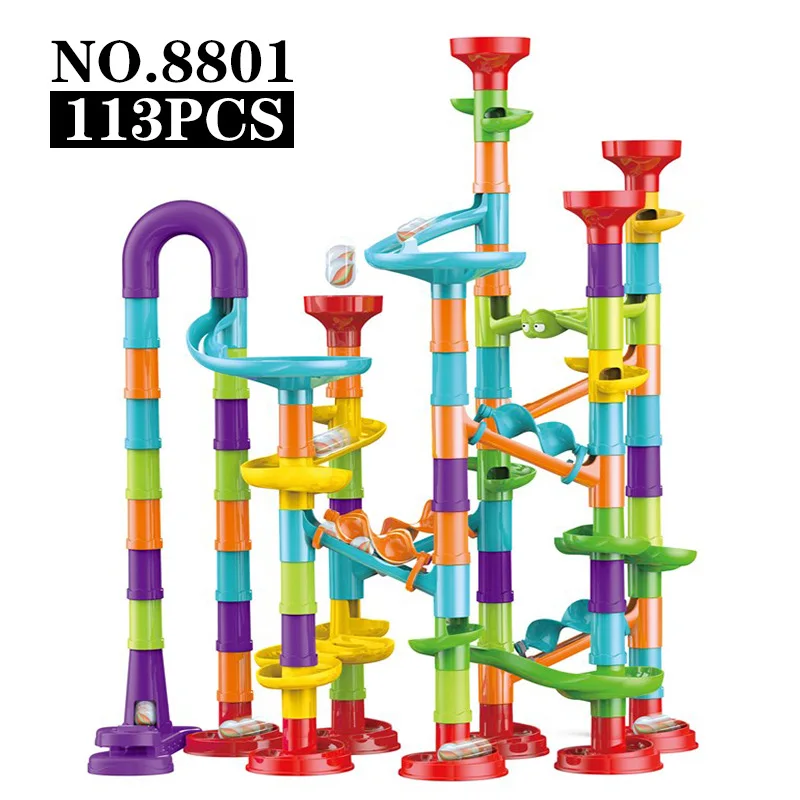 

45/50/93/113pcs Set DIY Construction Marble Run Race Track Toys For Boy Building Blocks Kids 3D Maze Ball Roll Toys For Children