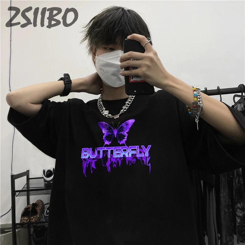 Мужская футболка большого размера в стиле хип-хоп унисекс с принтом бабочки и