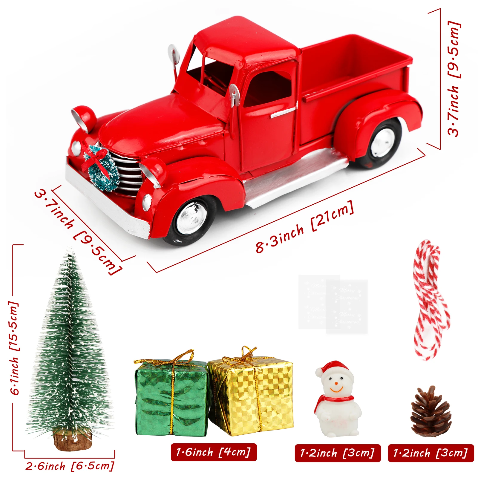 OurWarm-adornos de cami&oacute;n rojo Retro de Navidad, Mini &aacute;rbol de Navidad y Mini caja, Decoraci&oacute;n de mesa de Navidad-1
