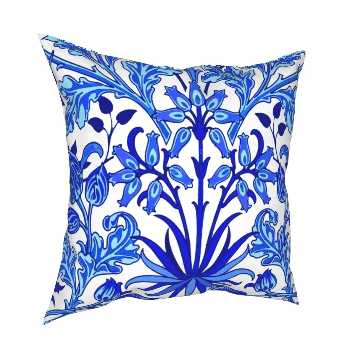 William Morris Hyacinth Print Cobalt Blue White Pillowcase Polyester Printed Zip Decorative Throw Pillow Case Car Cushion Case