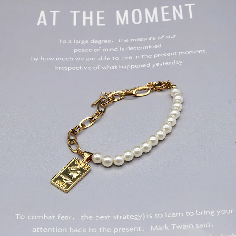 Модная Асимметричная слон портрет браслеты имитация жемчуга звено цепи для