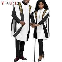 african clothes for couples women top pants and robe sets matching men 3 pieces sets bazin riche wedding party wear y21c032
