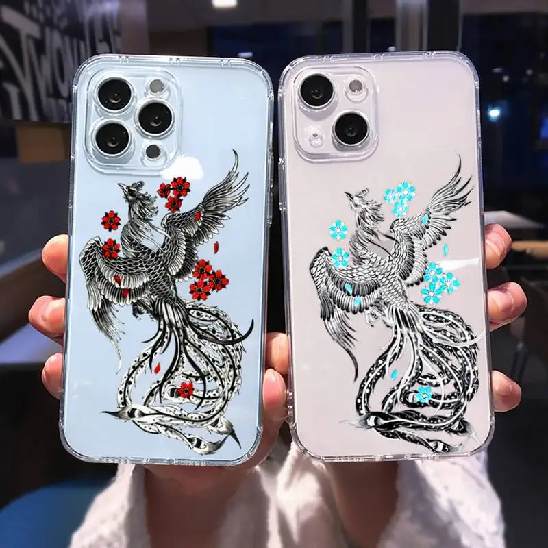 

Chinese style Phoenix bird Phone Case for iphone 13 12 11 pro max mini 6 6s 7 8 plus SE2020 X XR XS shell transparent case
