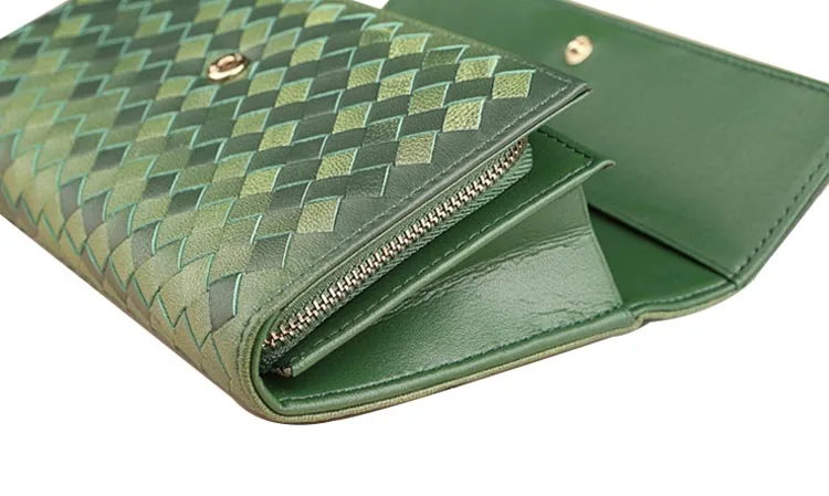 Кошелек из овечьей кожи, Женский Длинный кошелек из натуральной кожи, Женский кошелек, вязаный модный стиль