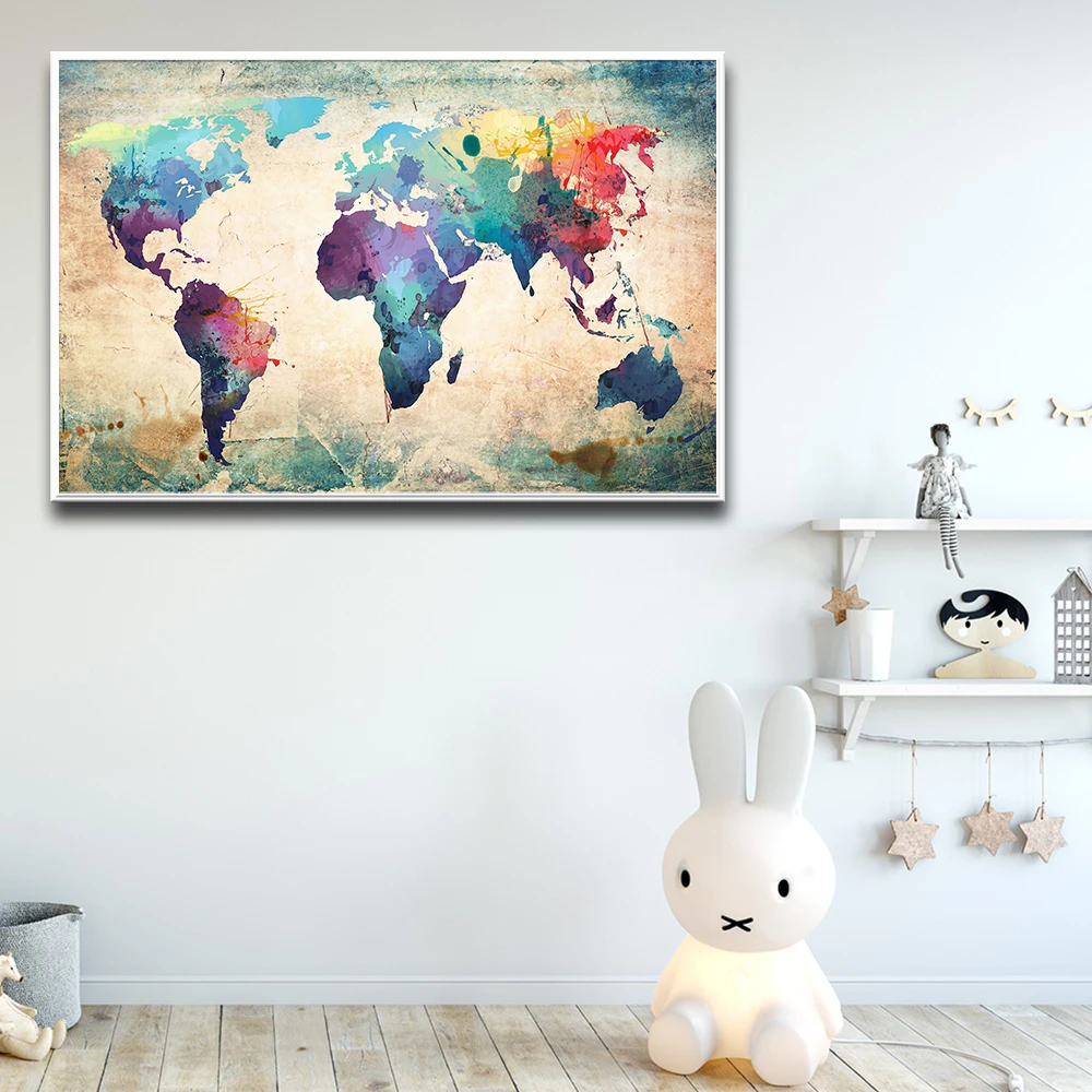 Настенная картина с забавной картой мира винтажный декор холст|Рисование и