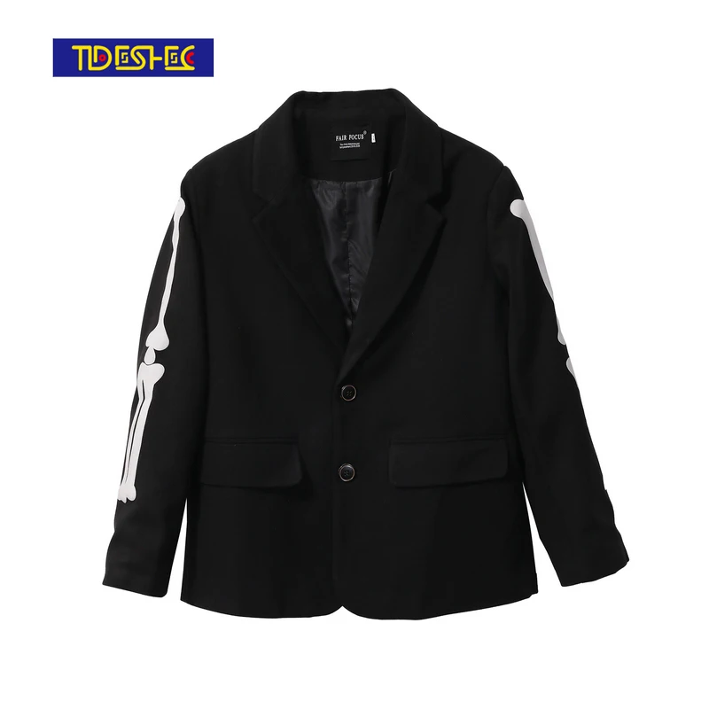 

2021 Fashion Blazer Single-breasted Black Blazer Skeleton Print Male Streetwear Slim Blazer Autumn Men Women Hip-hop Jacket