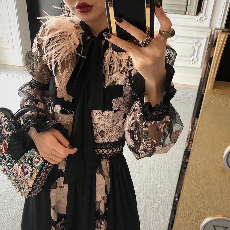 DEAT 2020 Новое весеннее модное высококачественное лоскутное кружевное платье с