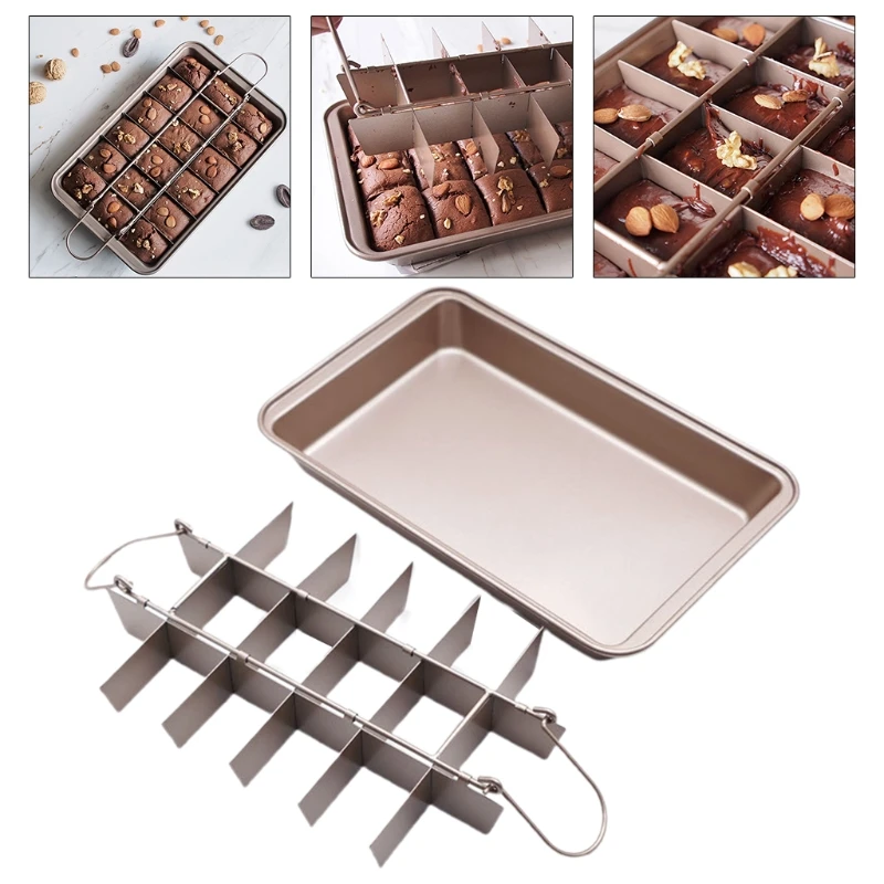

Non Stick Brownie Pan with Removable Dividers 18 Cavity Chocolate Cake Baking Tray Kitchen Carbon Steel Bakeware