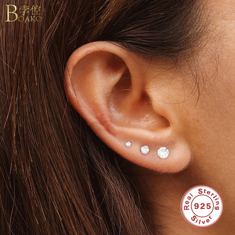 

Boako 1 Pair Real S925 Sterling Silver Stud Earrings for Women Piercing Cartilage Earring Minimalist Small Cute Earings Jewelry