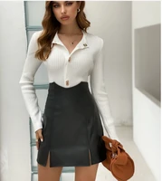 falda de piel sint%c3%a9tica negra para mujer de cintura alta minifalda ajustada lisa vintage de calle talla grande informal