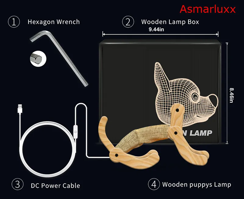 Best Cão de madeira lâmpada acrílico 3d led abajur flexível cão luz para mesa escritório decoração volta para a escola criativo aniversário festival presente