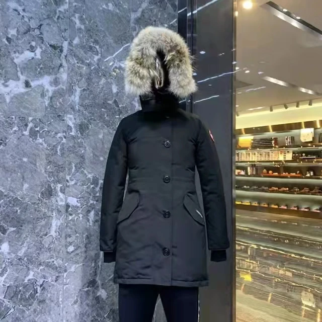 

Canada Style Women's Mid-Length Simple Casual Hooded Real Fur Collar White Duck Down Jacket