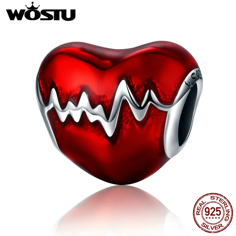 WOSTU Лидер продаж 925 пробы серебряные бусины сердцебиение подходят WST браслет DIY ювелирные изделия подарок CQC249