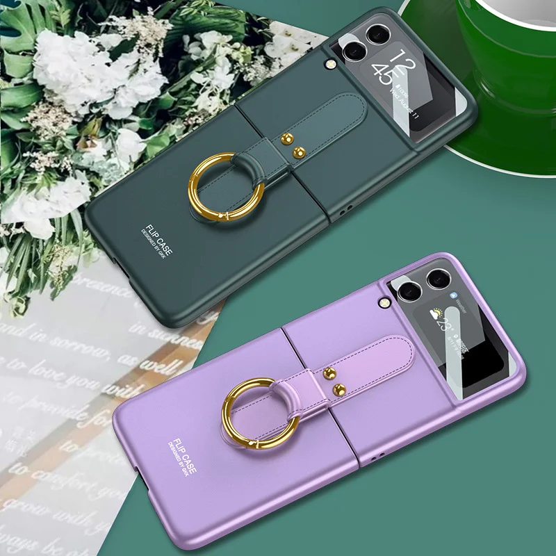 New Ring Holder Case For Samsung Galaxy Z Flip 3 5G Cover Protective Film Ultra-thin Case With Bracket Holder For Samsung Flip3