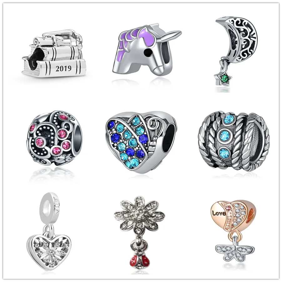 2019 Выпускной Луна Звезда Единорог цветок кристаллические очаровательные бусины