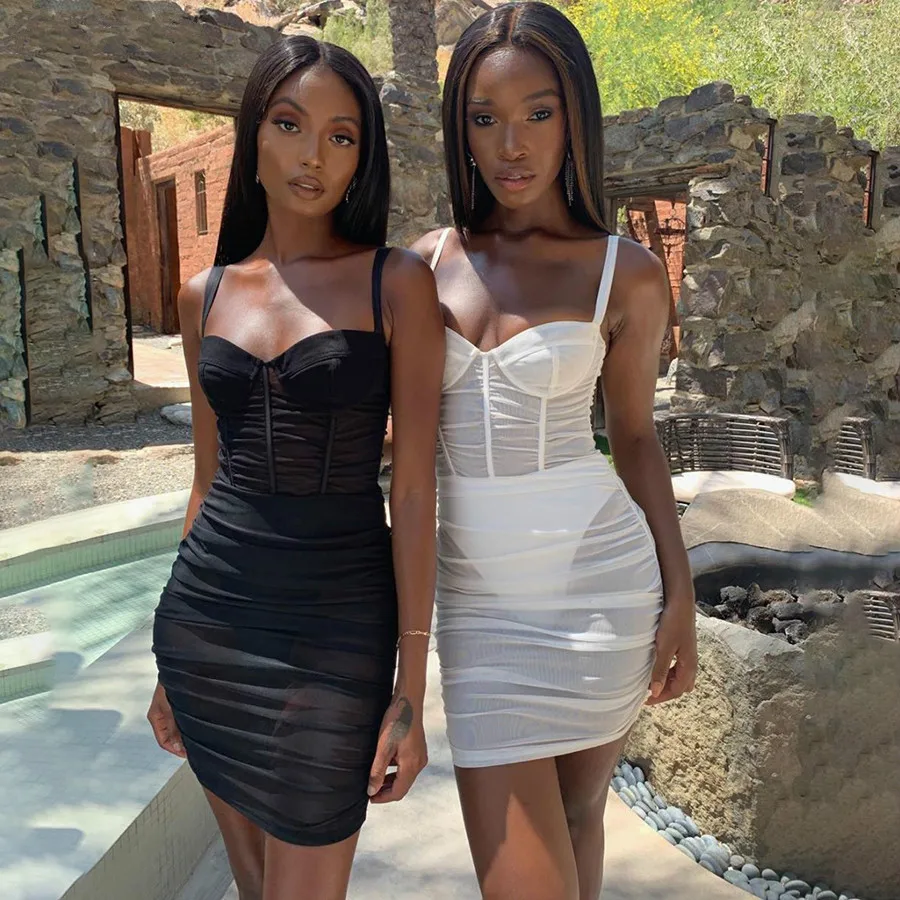 

BONJEAN Women See Through Sexy Dresses Sleeveless Strapless Bodycon Dress Fashion Elegant Sheath Club Dress Vestidos BJ2620