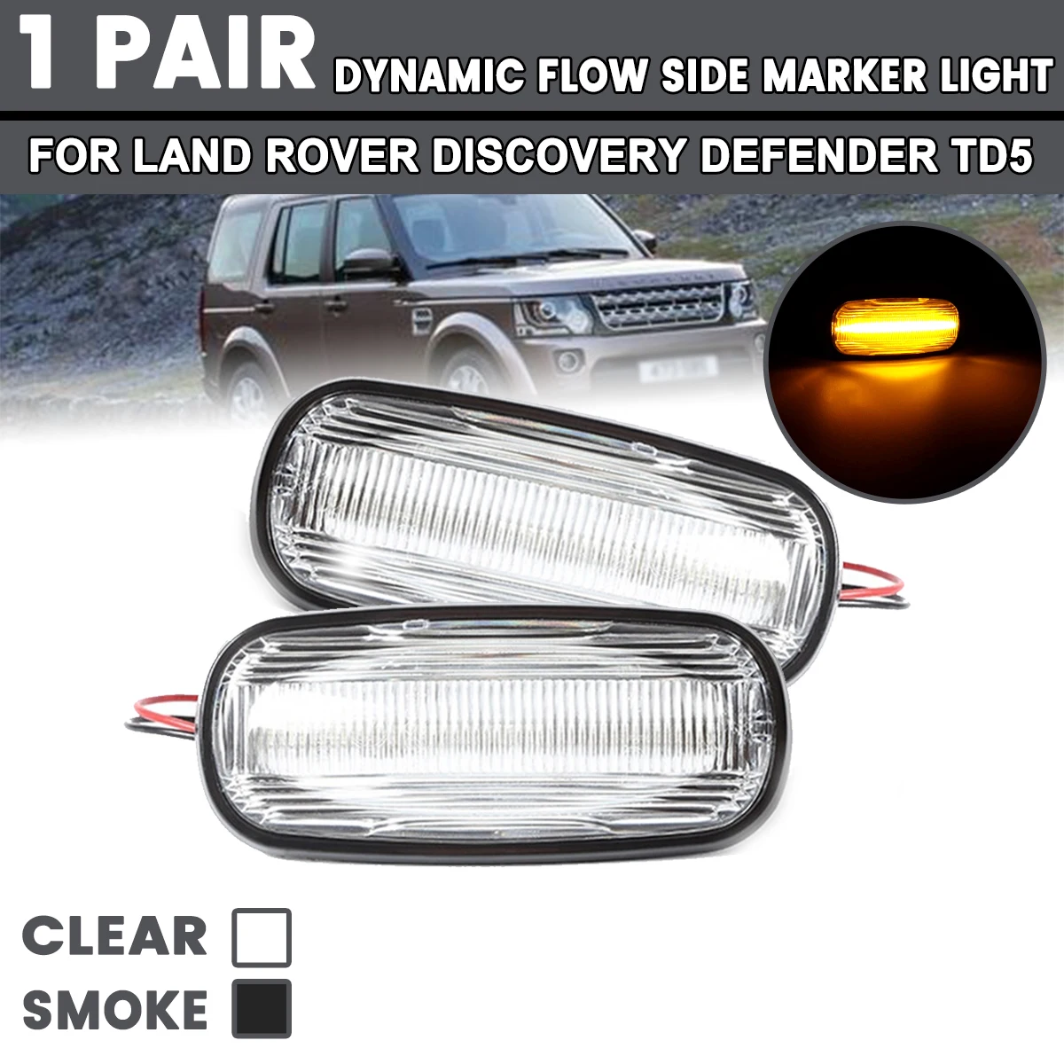 

Боковой габаритный фонарь, 2 шт., Динамический светодиодный индикатор повторителя для Land Rover Discovery Defender TD5