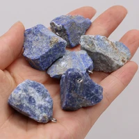 pure natural semi precious stone rough gravel white dot blue pendant making diy ladies necklace bracelet size 20 30mmgift