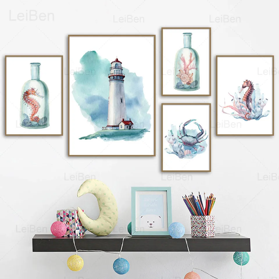 

Modern Cartoon Marine Animal Canvas Painting Nordic Color Graffiti Art Posters and Prints Home Decoration Room Modular Pictures