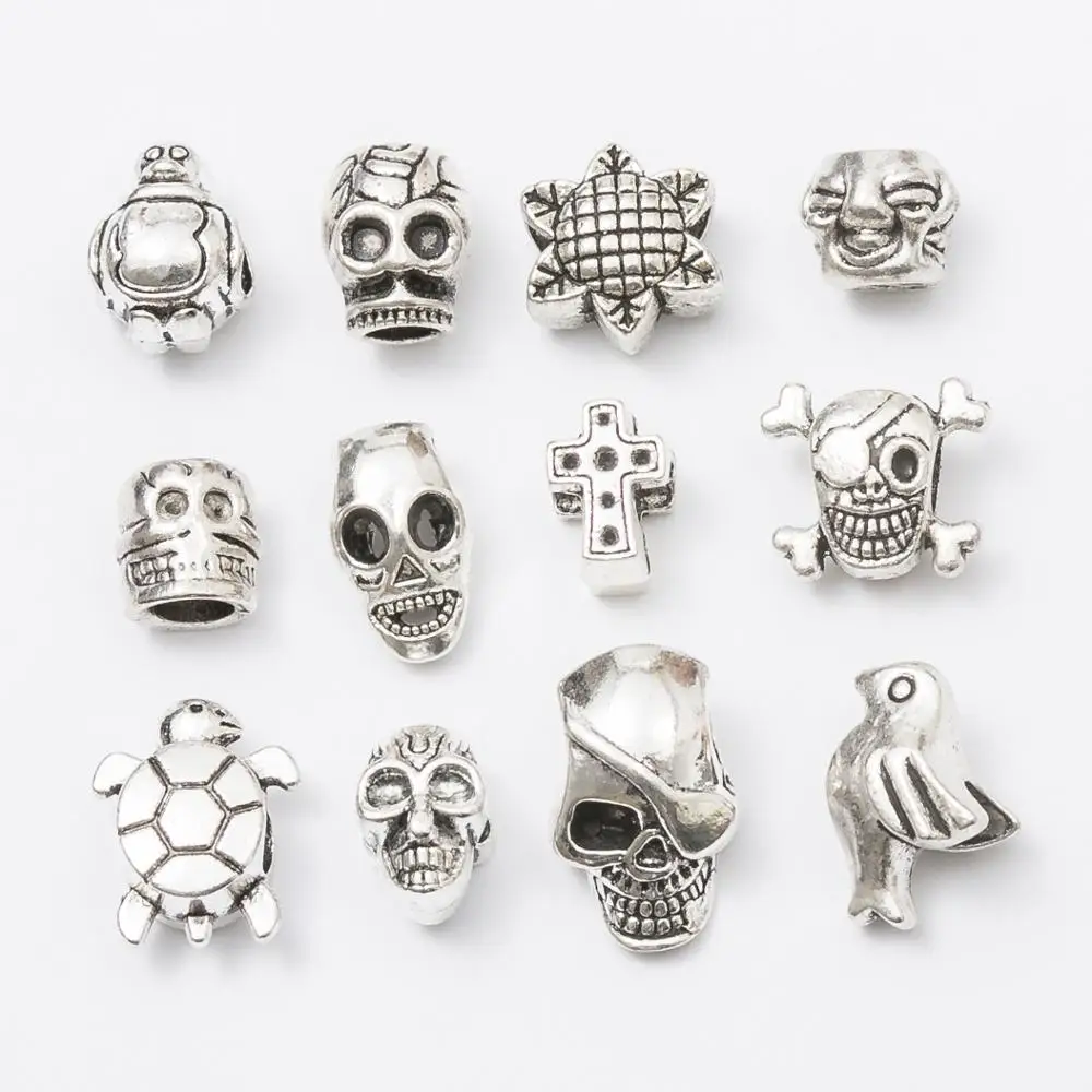 Смешанный 12 шт/лот античный серебряный цвет DIY цинковый сплав большое отверстие разделитель бисерная Подвеска подходит для изготовления ювелирных изделий браслет js1064