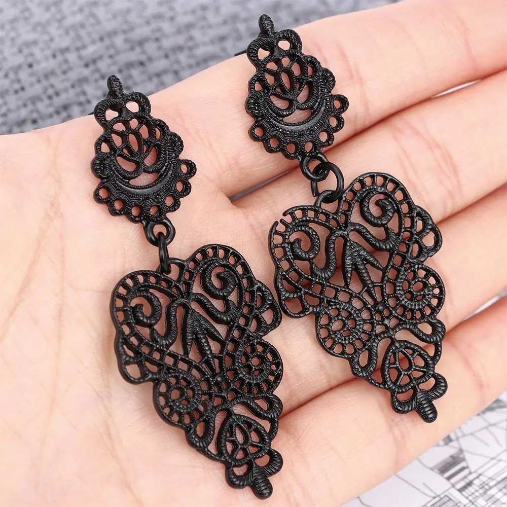 Готические женские висячие серьги в богемном стиле из черного сплава длинные