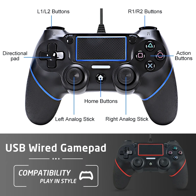 Pictek USB проводной геймпад контроллер для PlayStation 4 PS3 Джойстик Геймпад с двойной