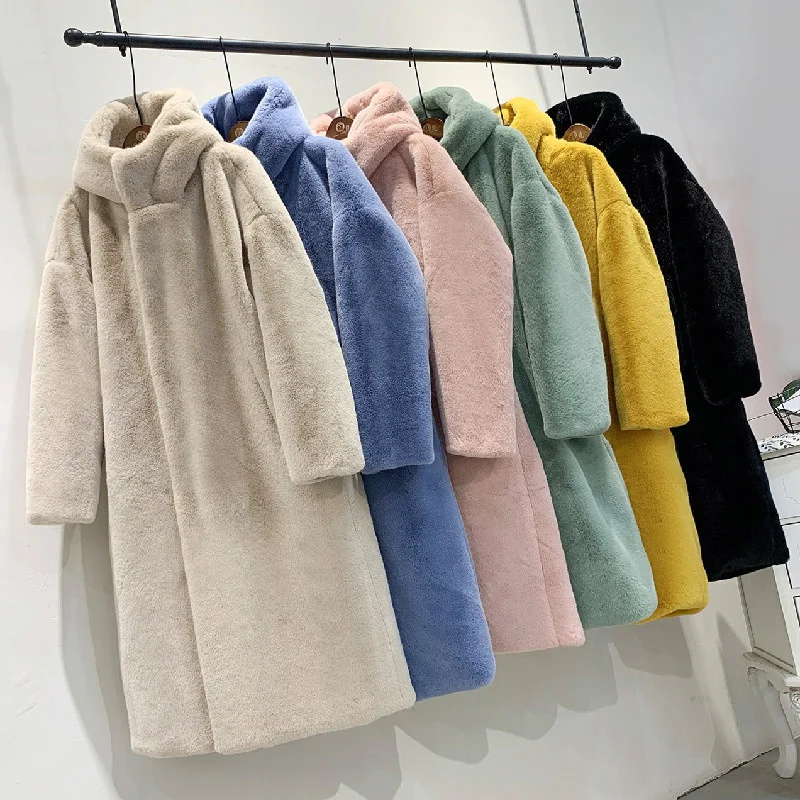 

2021 autumn and winter new Korean version of imitation mink velvet fur thick loose plush hood jacket women