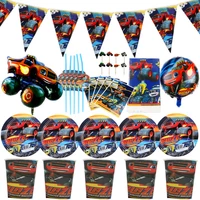 blaze and the monster machines design decorate cup plate kids favors baby shower dishes glass flags birthday party tableware set