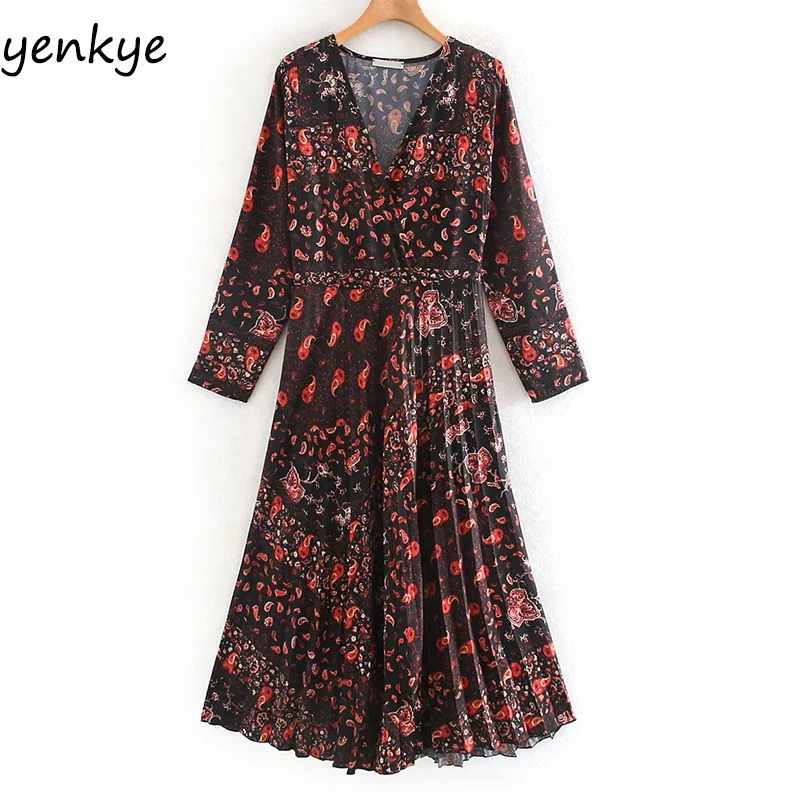 Женское винтажное Плиссированное длинное платье с цветочным принтом