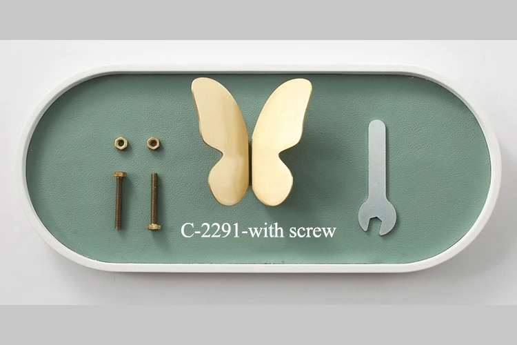 C-2291-with screws Золотая бабочка дверные ручки и ручки для мебели, латунные ручки для шкафа, Маленький выдвижной ящик, скандинавский стиль - Цвет: C-2291-with screws