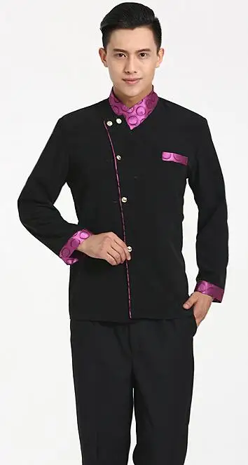 rose red Men long Дизайн,, рабочая одежда для кухни, официанта, официантки, Униформа, желтый, красный, розовый, красный, униформа официанта - Цвет: rose red Men long