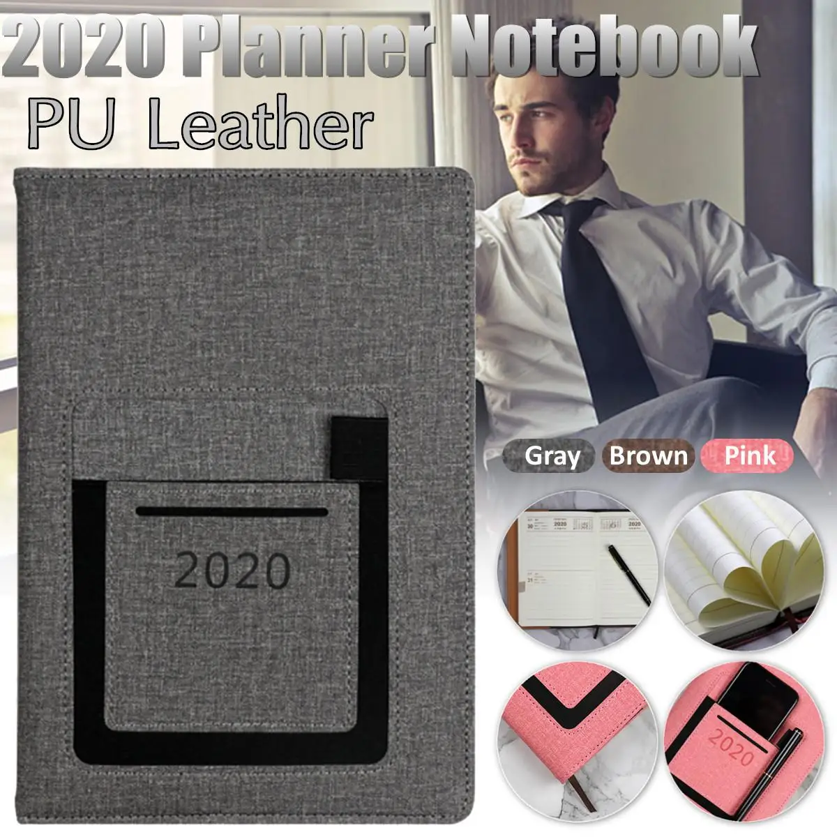 

New Fashion Agenda 2020 Planner Thicken Vintage Notebook A5 Leather Soft Planner 2020 Jan-Dec Efficiency Journal With Pocket