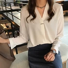 Женская шифоновая блузка с длинным рукавом и V-образным вырезом