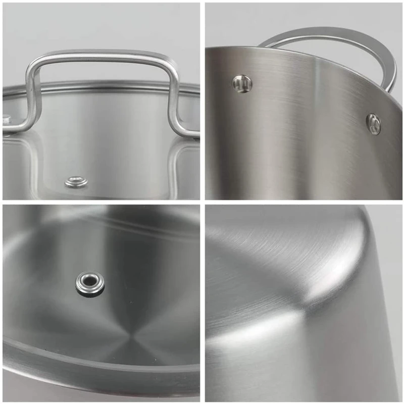 

Stockpot/Stock Pot with Glass Lid, 3-Ply 304 Stainless Steel Nonstick Cooking Pot, Dishwasher Safe