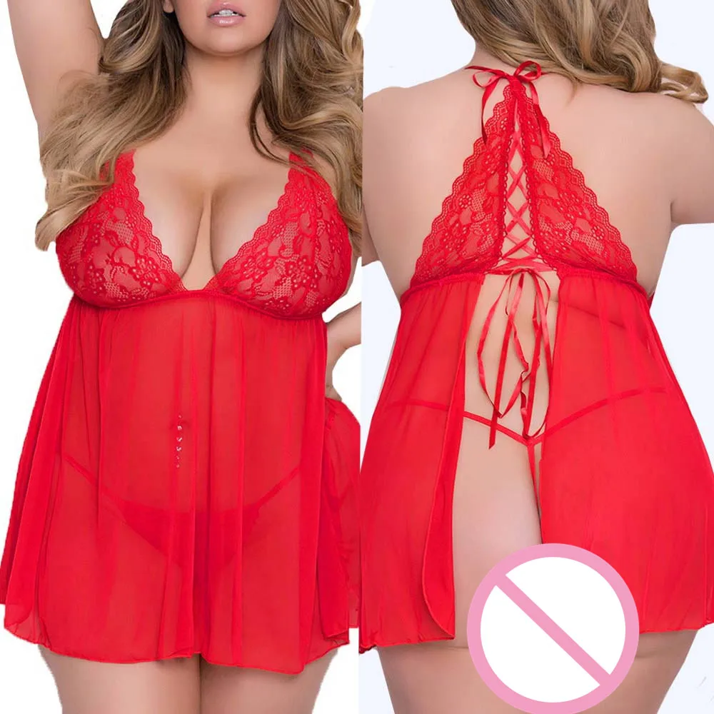 Sexy Bathrobe Female Home Clothes Red M-XXXL Lace Nightgown Women Sleepwear Pyjamas Negligee Babydoll Nightdress *S | Женская одежда